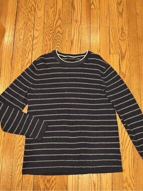 Banana Republic Navy Blue and White Striped Men's Sweater